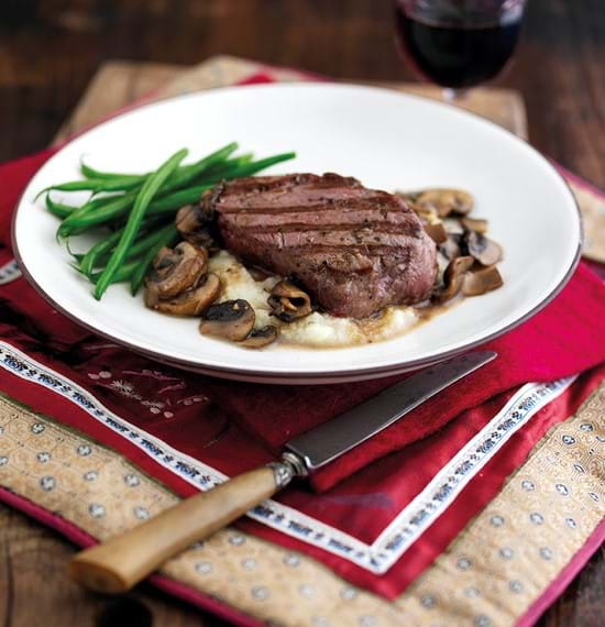 Steaks with Mushroom Sauce and Cauliflower Puree