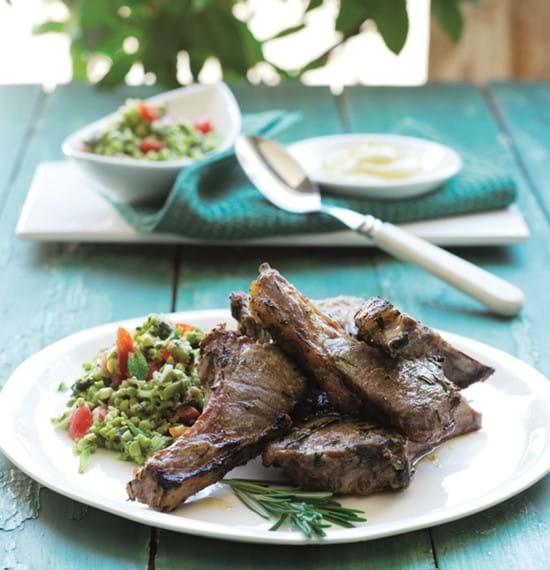 Sticky Lamb Cutlets with Minted Pea and Tomato Relish