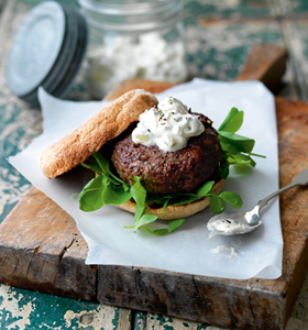 Tasty Burgers with Pickled Cucumber Relish