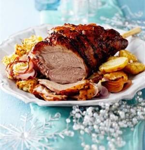 Orange Marmalade and Port Glazed Lamb with Apricot and Coriander Stuffing
