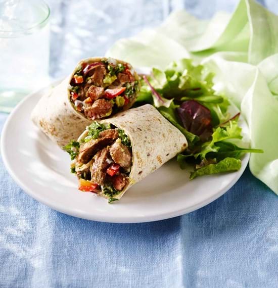 Smoky Beef Wraps with Kale, Onion and Red Pepper