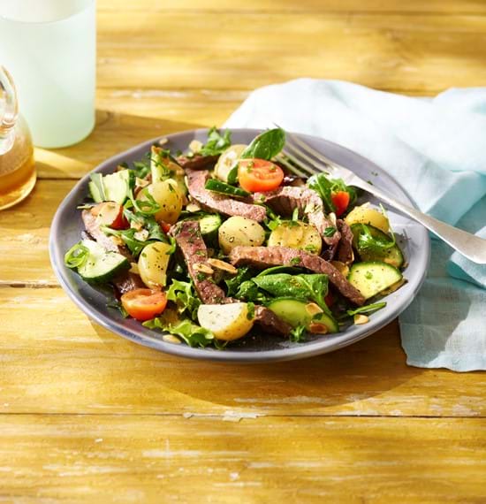 Hot Seared Beef Thin Cut Salad with Honey Dressing