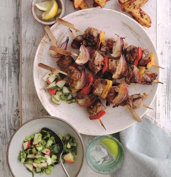 Honey and Mustard Lamb Kebabs with Cucumber Salsa