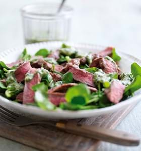 Beef Salad with Watercress and Basil Sauce