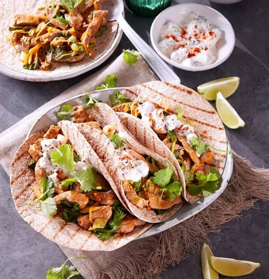 Lamb Fajitas with Chunky Cucumber and Yogurt Dip