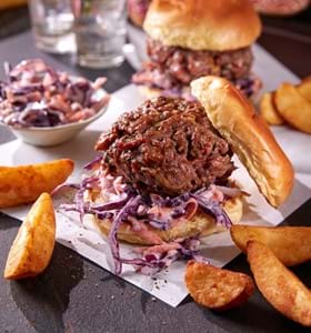 Moroccan-Style Lamb Burgers with Red Cabbage and Apple Slaw