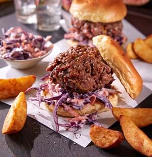 Moroccan-Style Lamb Burgers with Red Cabbage and Apple Slaw