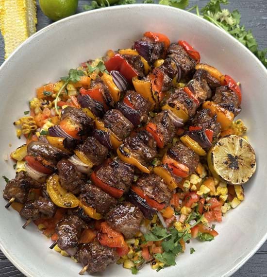 Jade's BBQ Lamb Steak Skewers with Smoky Paprika Butter and Charred Corn Salsa Jade's BBQ Lamb Steak Skewers with Smoky Paprika Butter and Charred Corn Salsa
