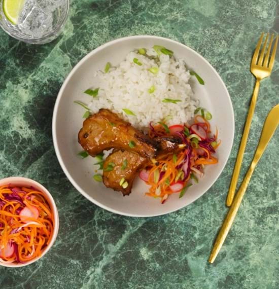 Juicy Gochujang Lamb Cutlets with Pickled Slaw and Jasmine Rice