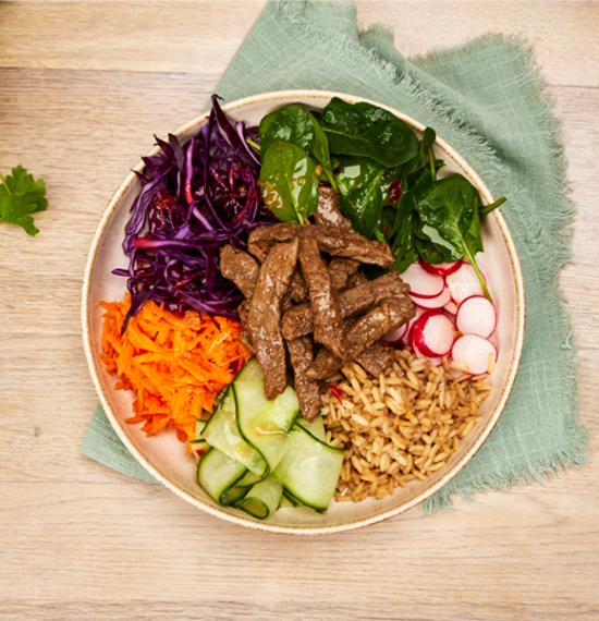 Asian-Style Beef Bowl with Rainbow Vegetables