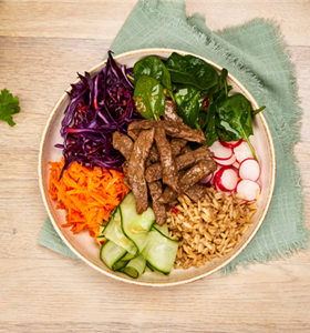 Asian-Style Beef Bowl with Rainbow Vegetables