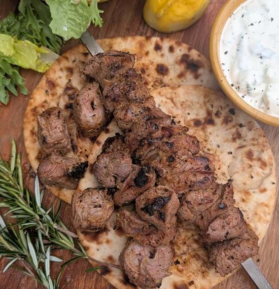 Lamb Souvlaki Lamb souvlaki on flatbreads